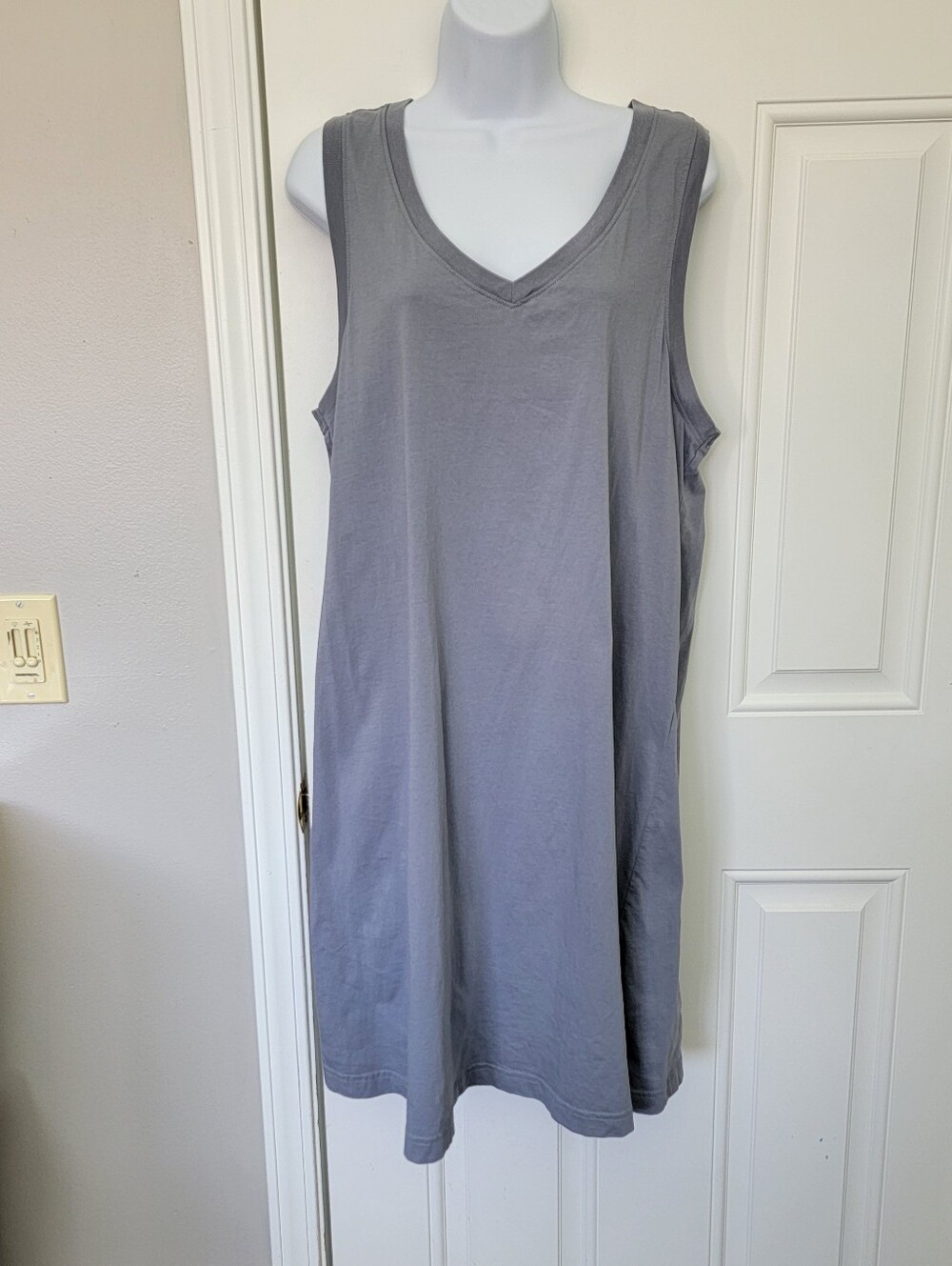Pact Softspun Tank Dress Organic Cotton Large Gray V Neck Minimalist Comfortable - Picture 3 of 11